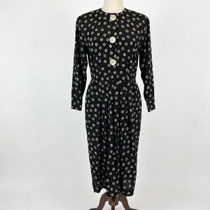 Vintage 90s Liz Claiborne Dress Medallion Big Buttons Modest Librariancore